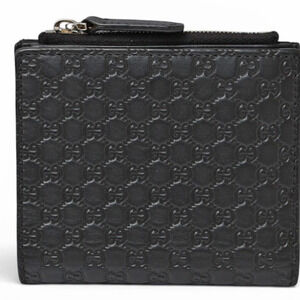Gucci Outlet Unused Mini Folding Wallet GUCCI Microguccissima Black 544475